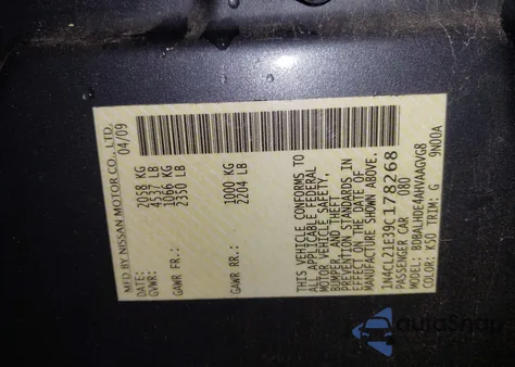 2009 Nissan Altima Hybrid z USA, uszkodzony, nr VIN 1N4CL21E39C178268